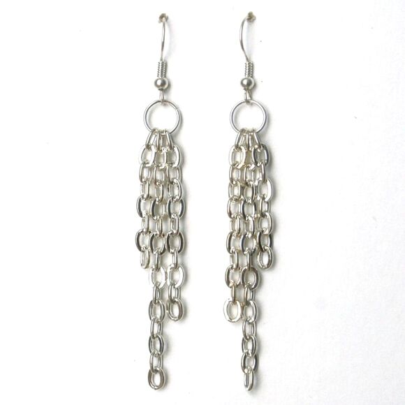 HANDMADE Silver Plated Chain Dangle Earrings - BRAND NEW - Picture 1 of 2